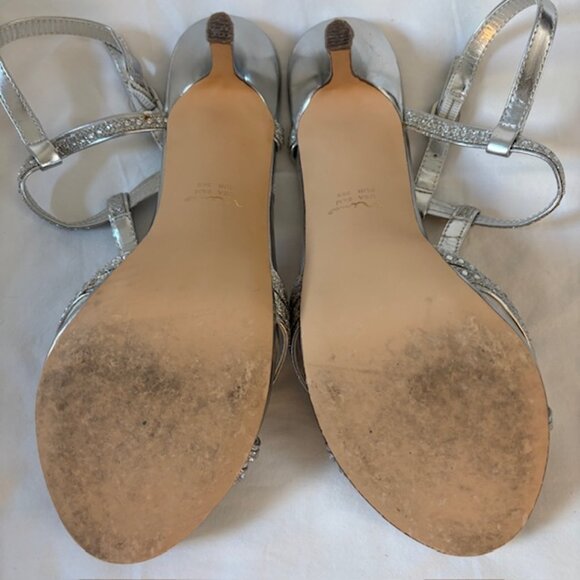 Nina Metallic Silver & Rhinestone High Heel Slingback Sandals Size 9.5M - Picture 9 of 13